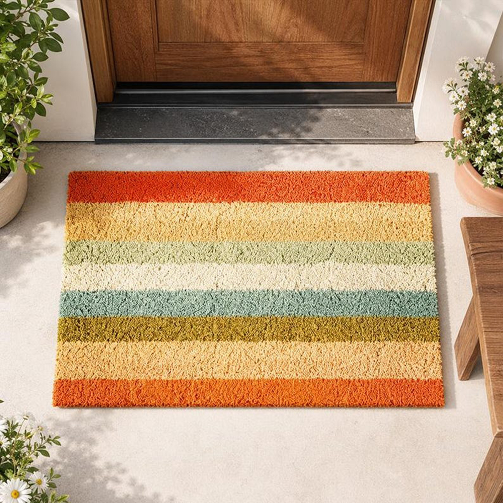 Century Textile & Sewing Supply By Owner - Retro Colorful Stripe Doormat Mid Century