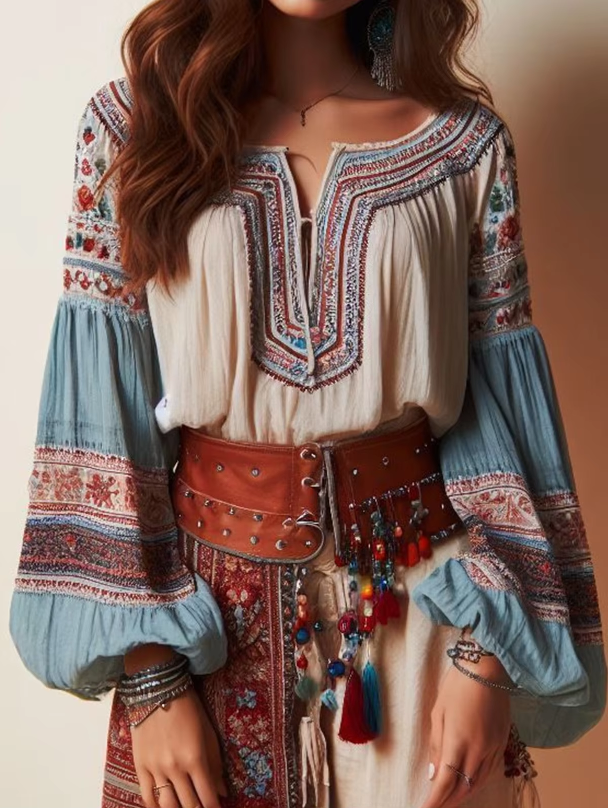 Sewing V - Lantern Sleeves Boho Blouse Floral Pattern