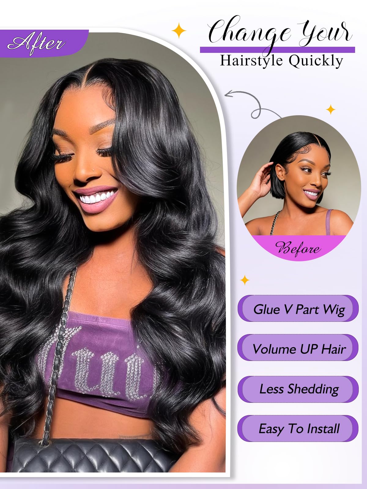 V Part Wigs Human Hair Body Wa – Sewing V Bewertung und Preis