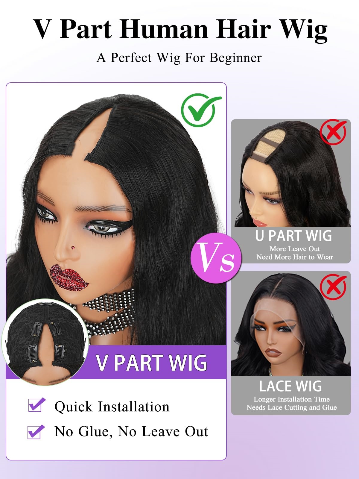 V Part Wigs Human Hair Body Wa – Sewing V Bewertung und Preis